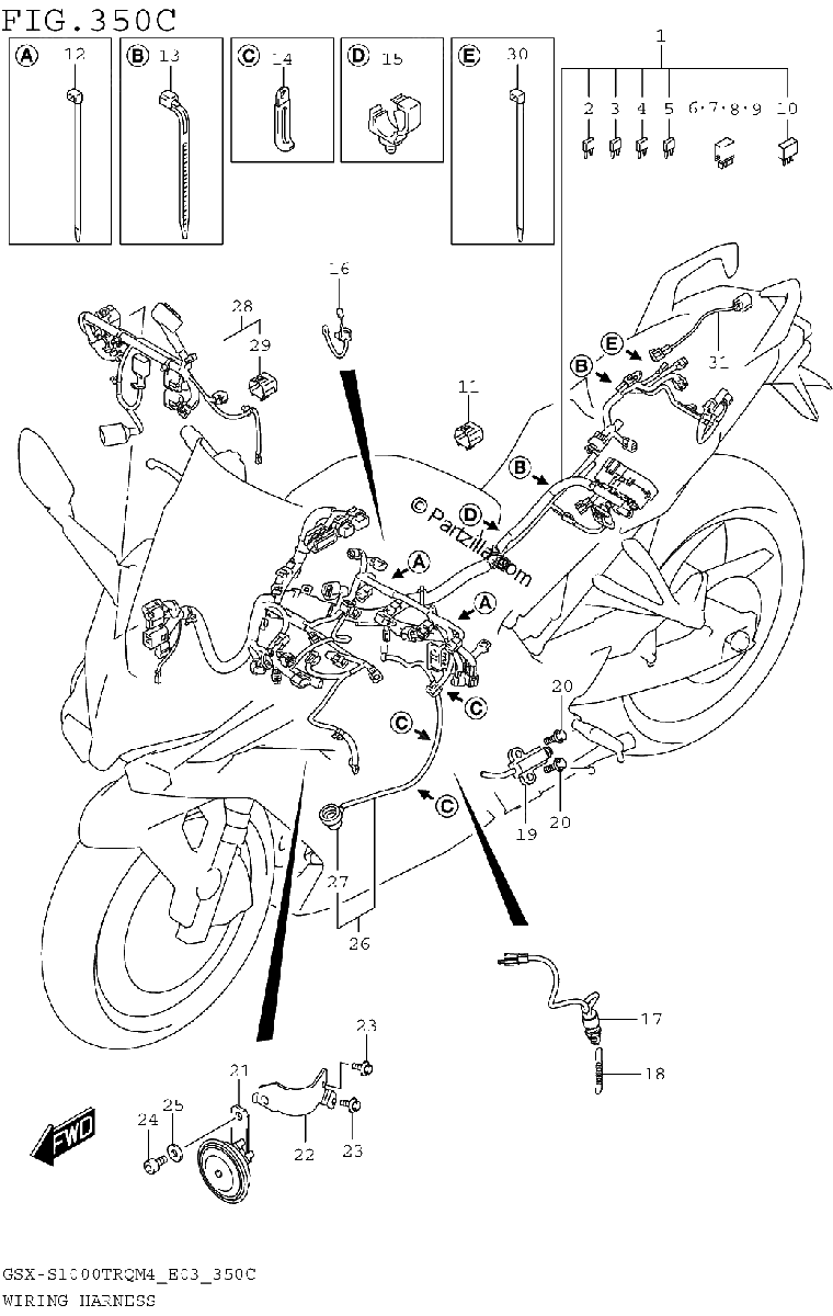 Diagrama de WIRING HARNESS GSX S1000TRQM4 E33