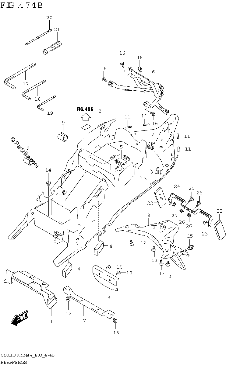 Diagrama de REAR FENDER E03