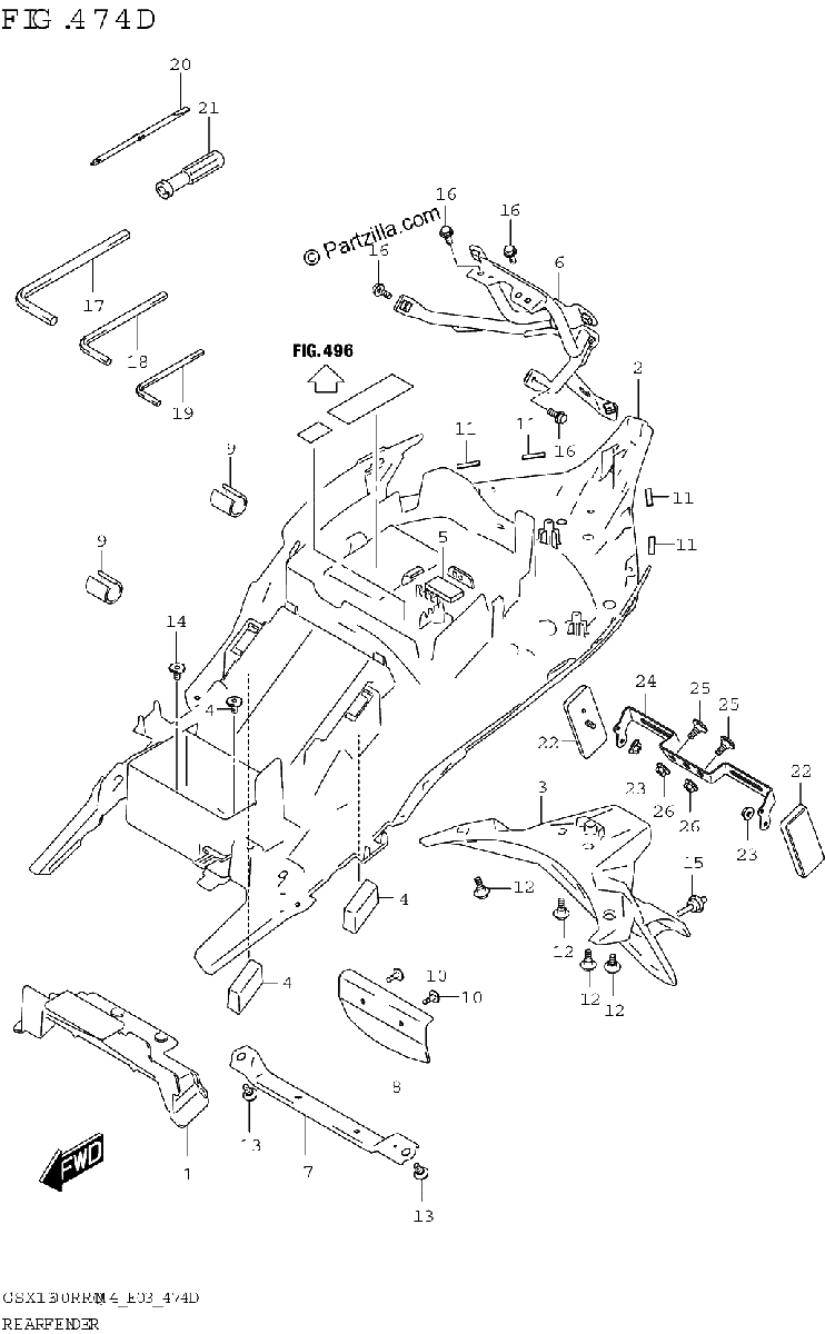 Diagrama de REAR FENDER E33