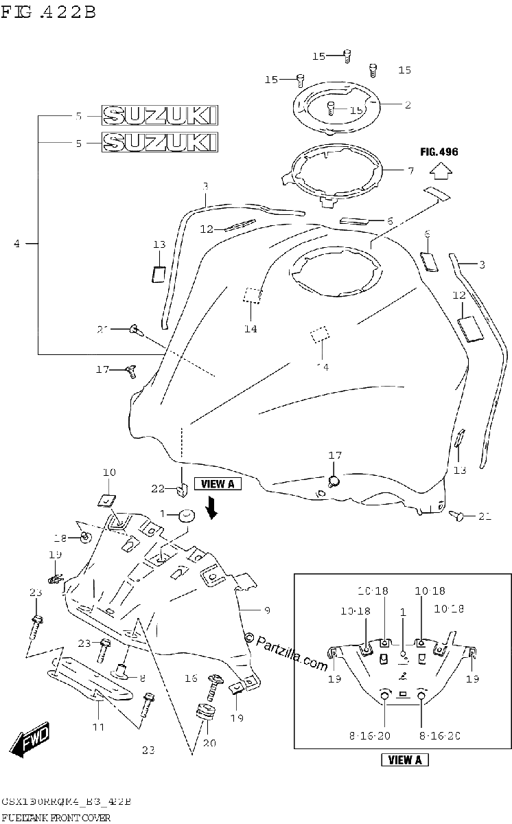 Diagrama de FUEL TANK FRONT COVER E03 E28