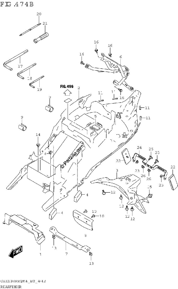 Diagrama de REAR FENDER E03