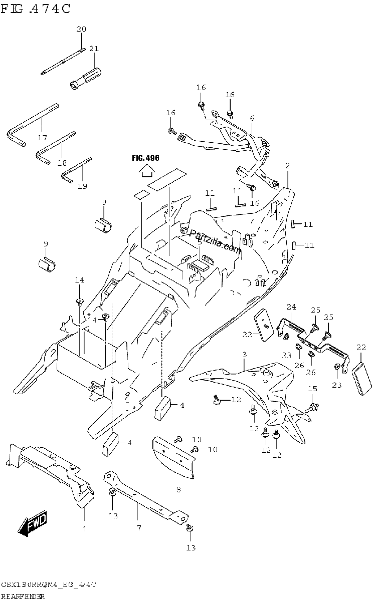 Diagrama de REAR FENDER E33
