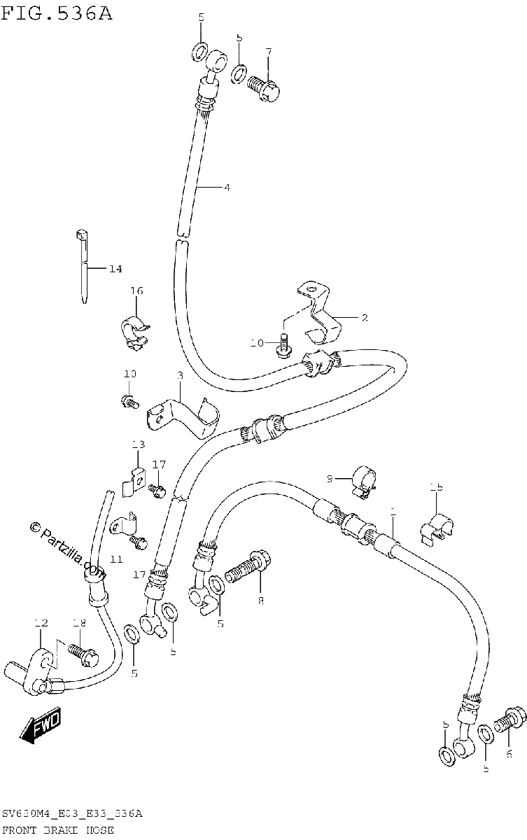 Diagrama de FRONT BRAKE HOSE SV650M4 E03
