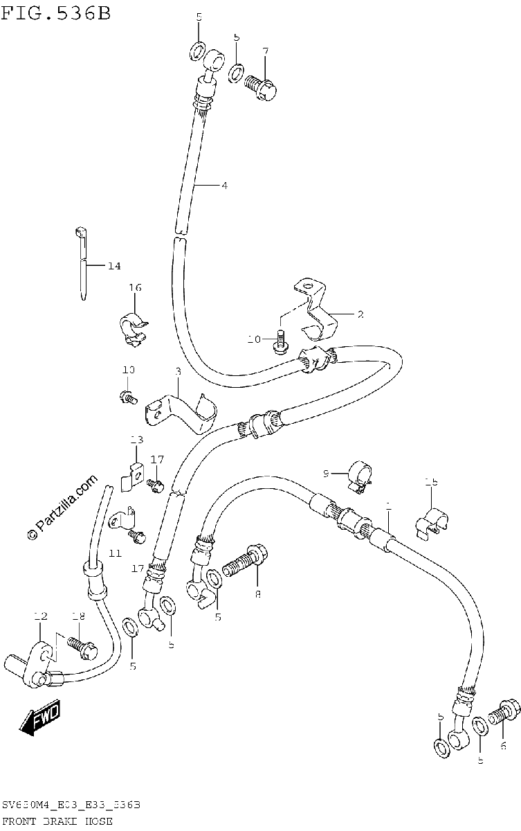 Diagrama de FRONT BRAKE HOSE SV650M4 E33