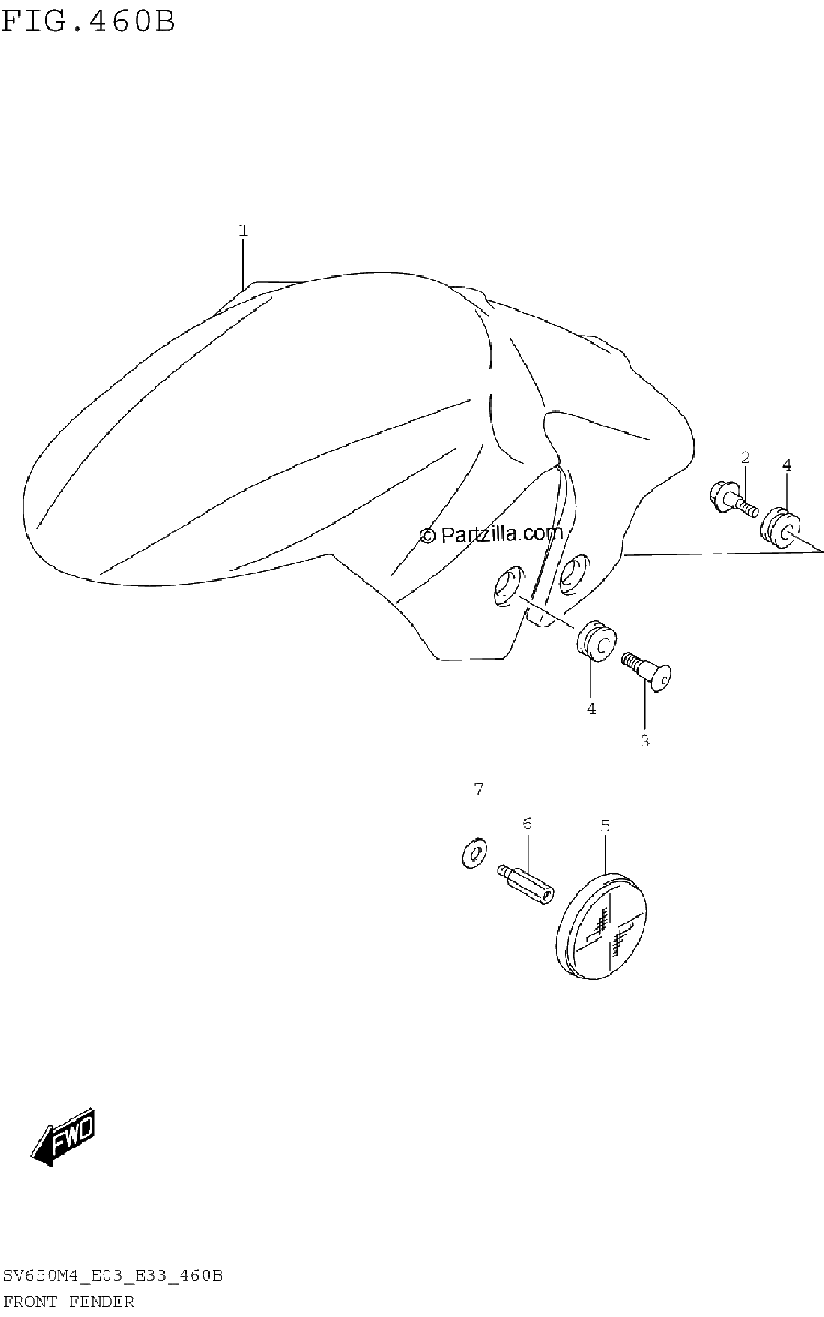 Diagrama de FRONT FENDER SV650M4 E33