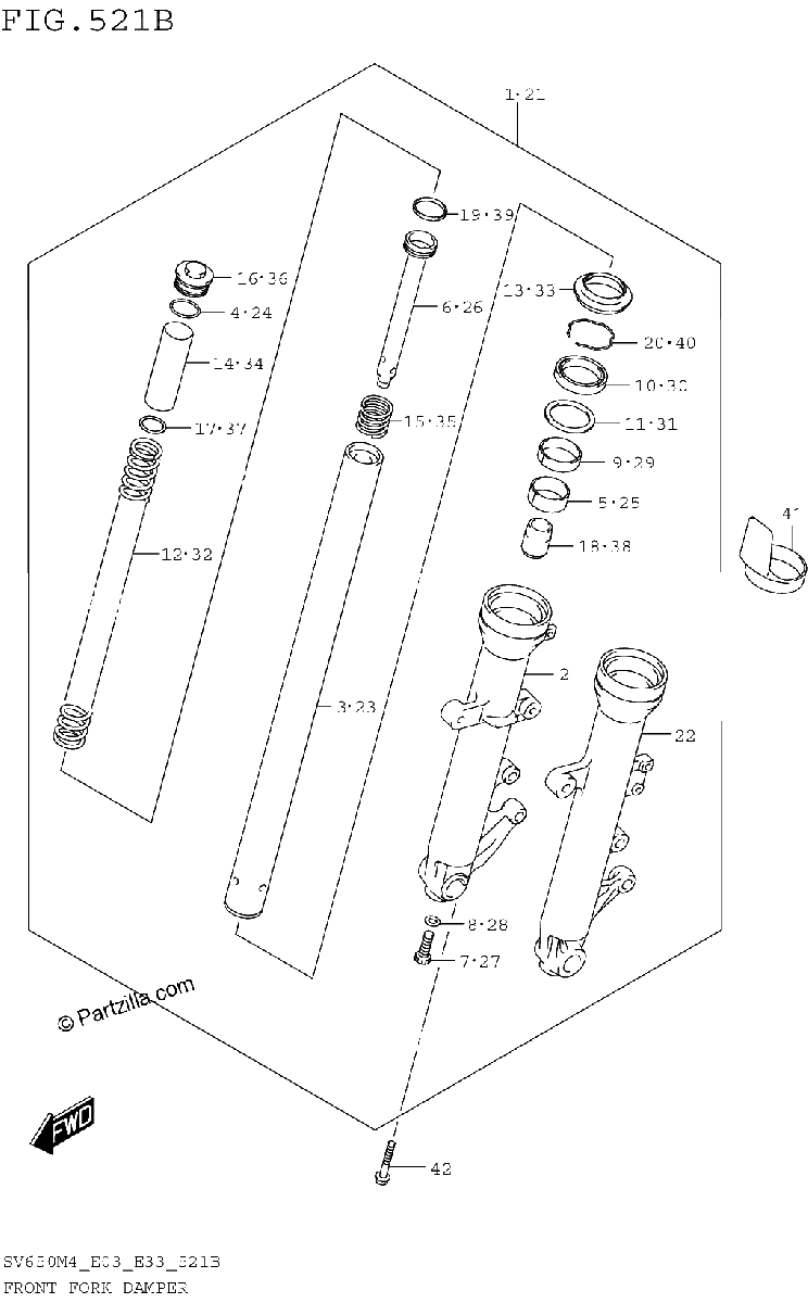 Diagrama de FRONT FORK DAMPER SV650M4 E33