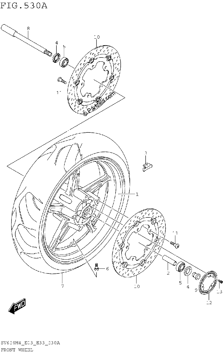 Diagrama de FRONT WHEEL SV650M4 E03