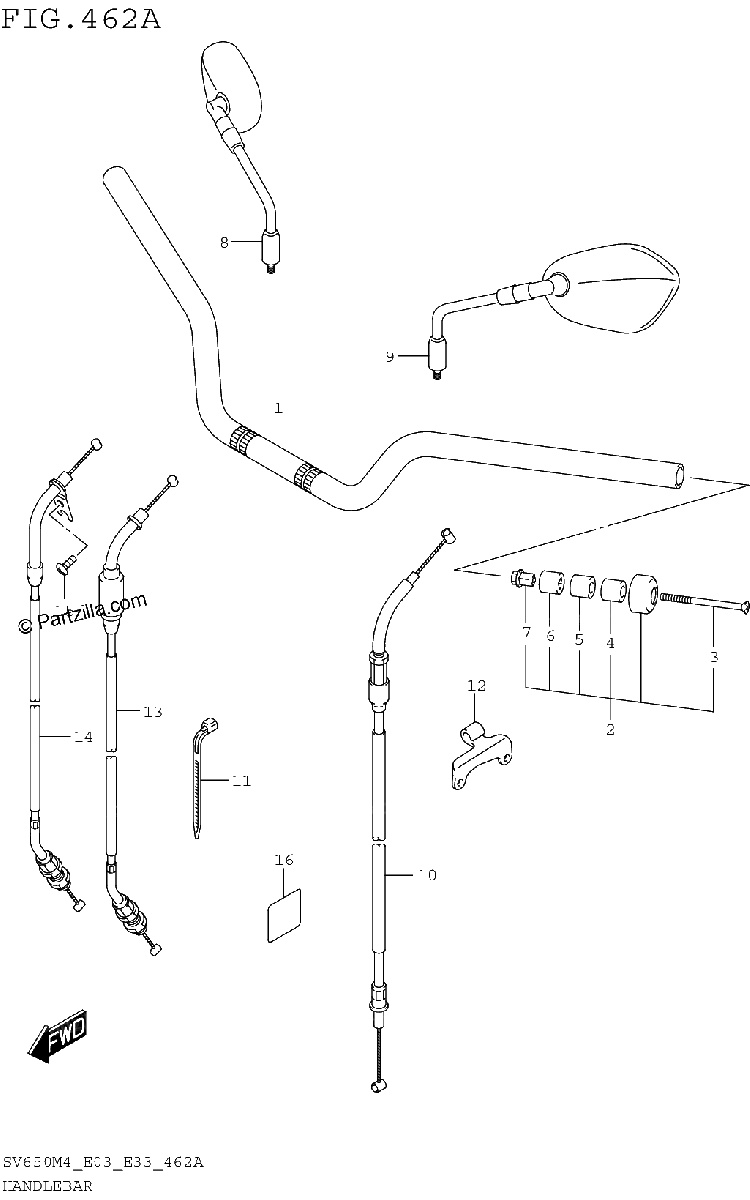 Diagrama de HANDLEBAR SV650M4 E03