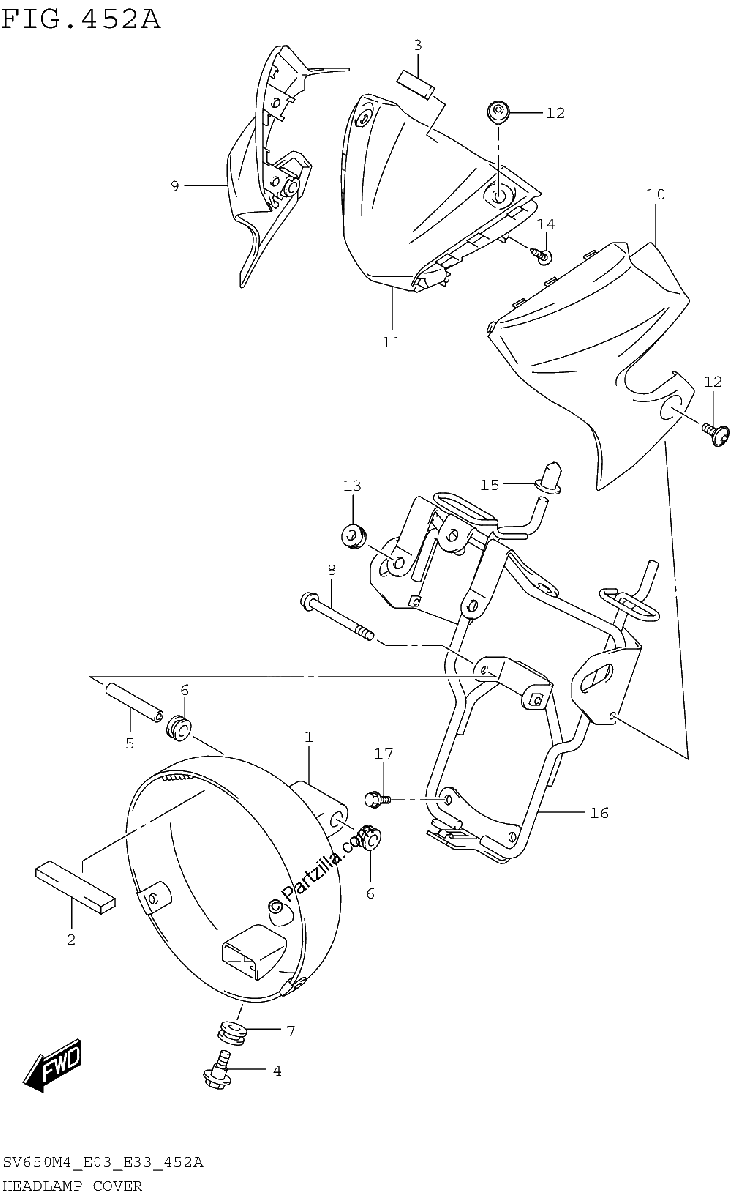 Diagrama de HEADLAMP COVER SV650M4 E03