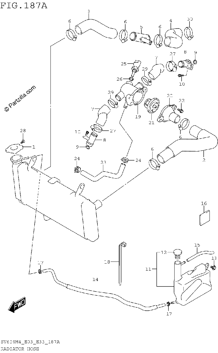 Diagrama de RADIATOR HOSE SV650M4 E03