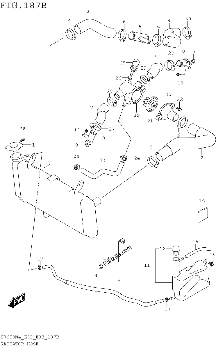 Diagrama de RADIATOR HOSE SV650M4 E33