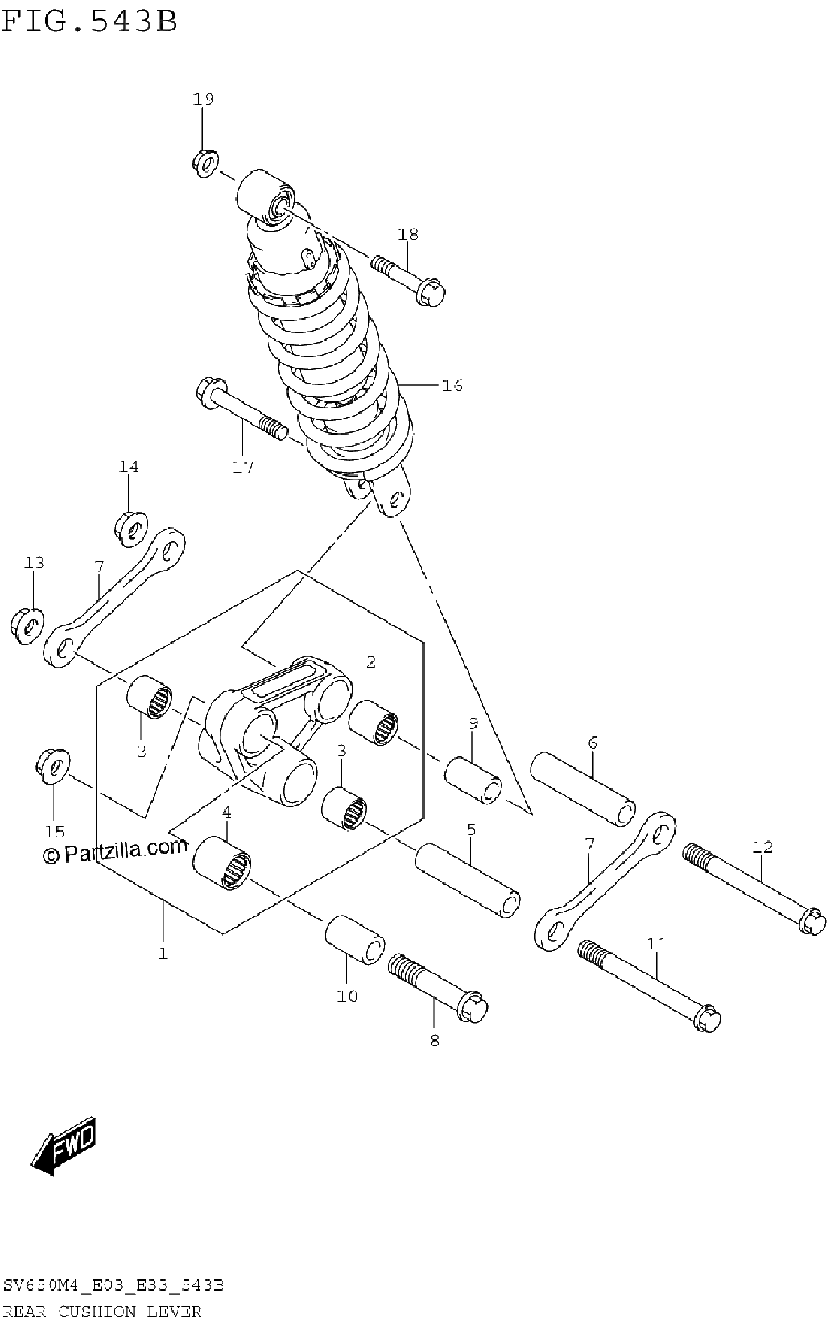 Diagrama de REAR CUSHION LEVER SV650M4 E33