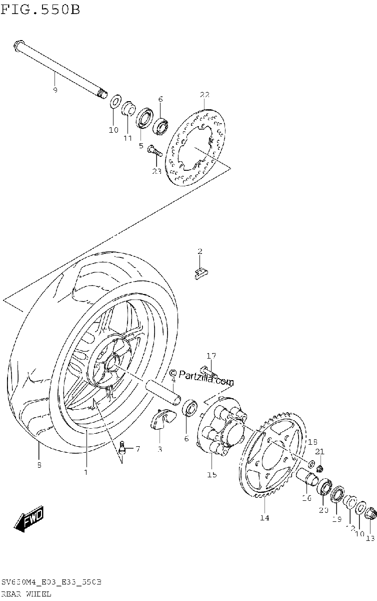 Diagrama de REAR WHEEL SV650M4 E33