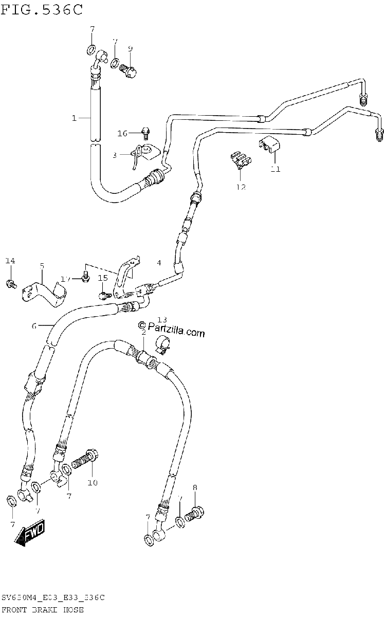 Diagrama de FRONT BRAKE HOSE SV650AM4 E28
