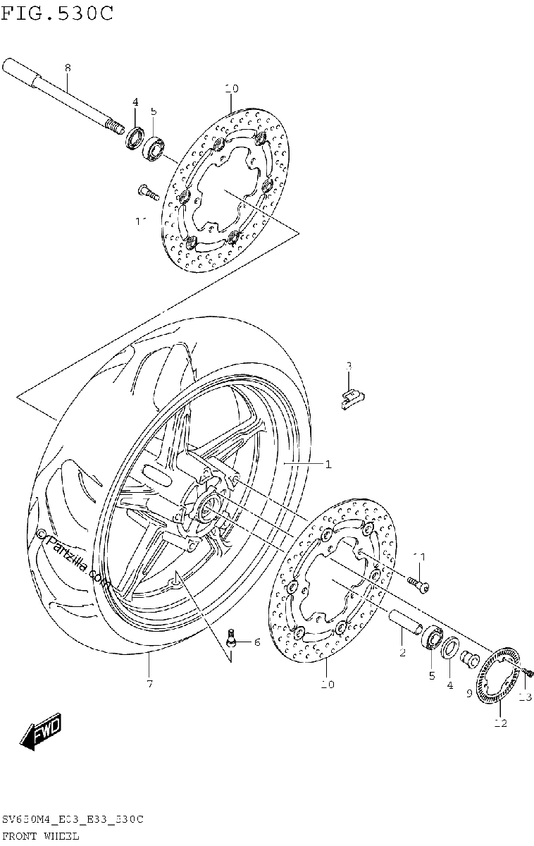 Diagrama de FRONT WHEEL SV650AM4 E28