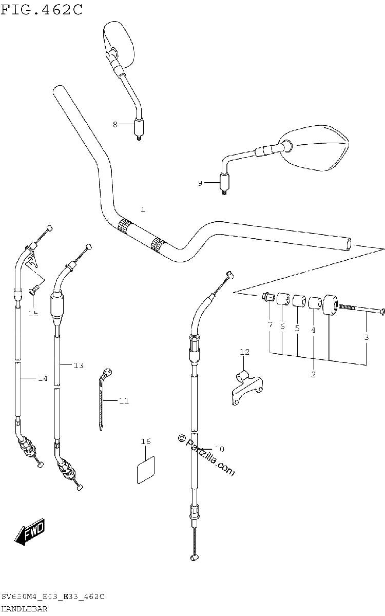 Diagrama de HANDLEBAR SV650AM4 E28