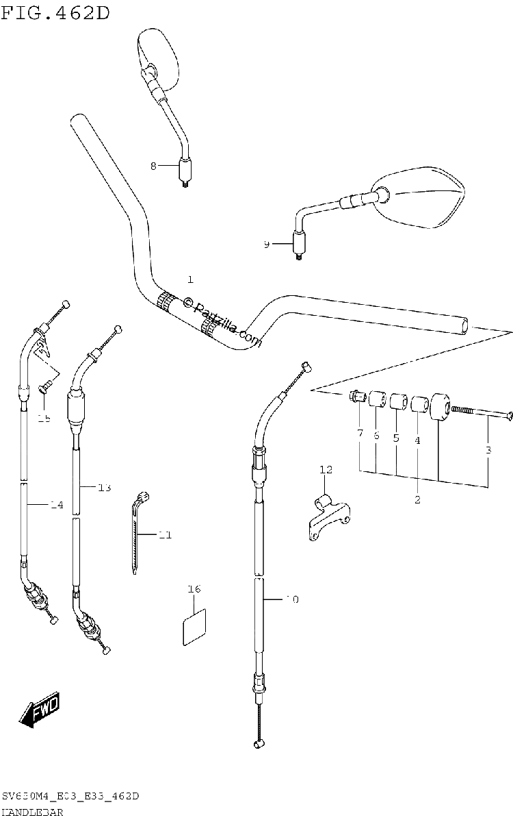 Diagrama de HANDLEBAR SV650AM4 E33
