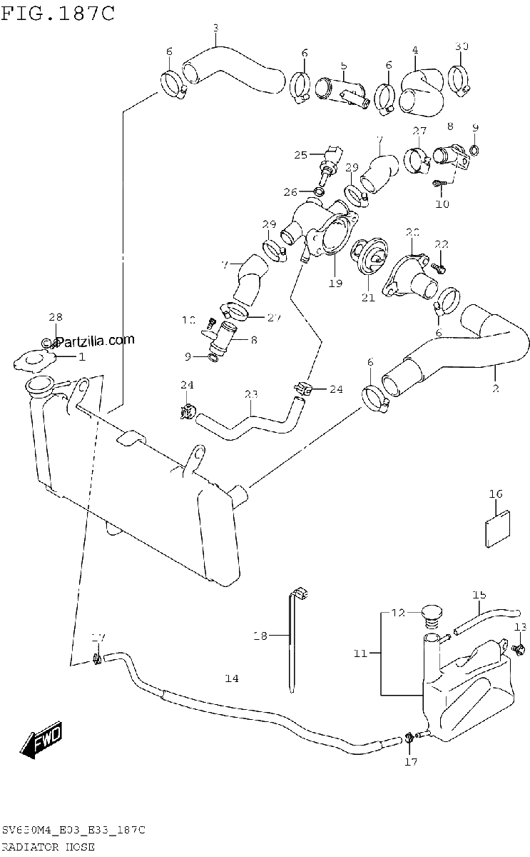Diagrama de RADIATOR HOSE SV650AM4 E28