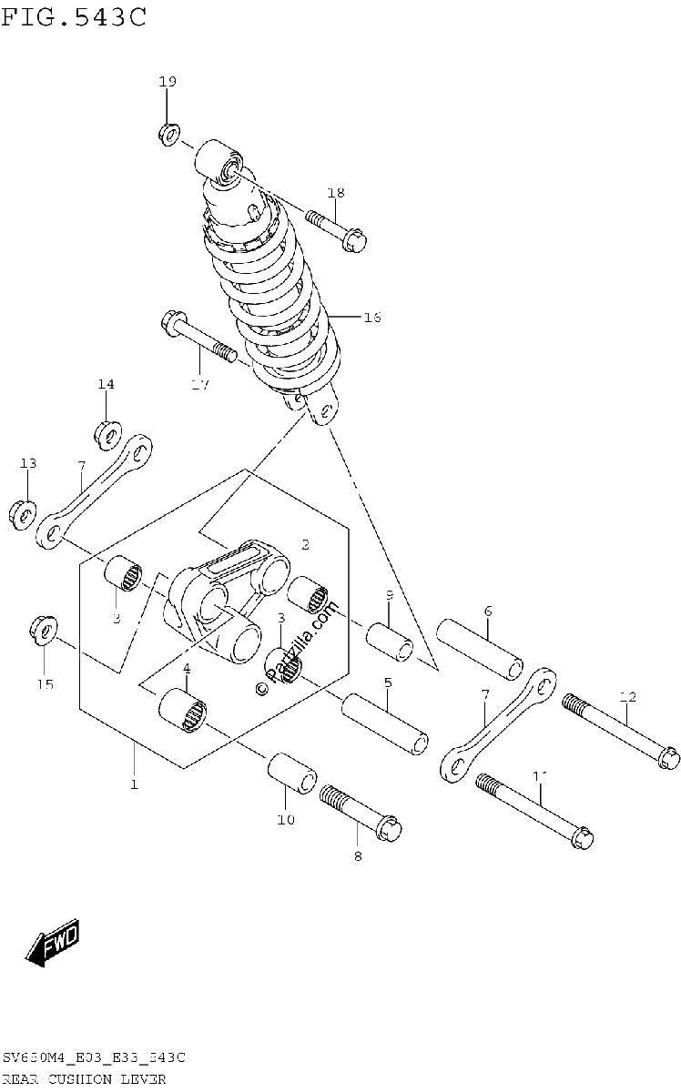 Diagrama de REAR CUSHION LEVER SV650AM4 E28
