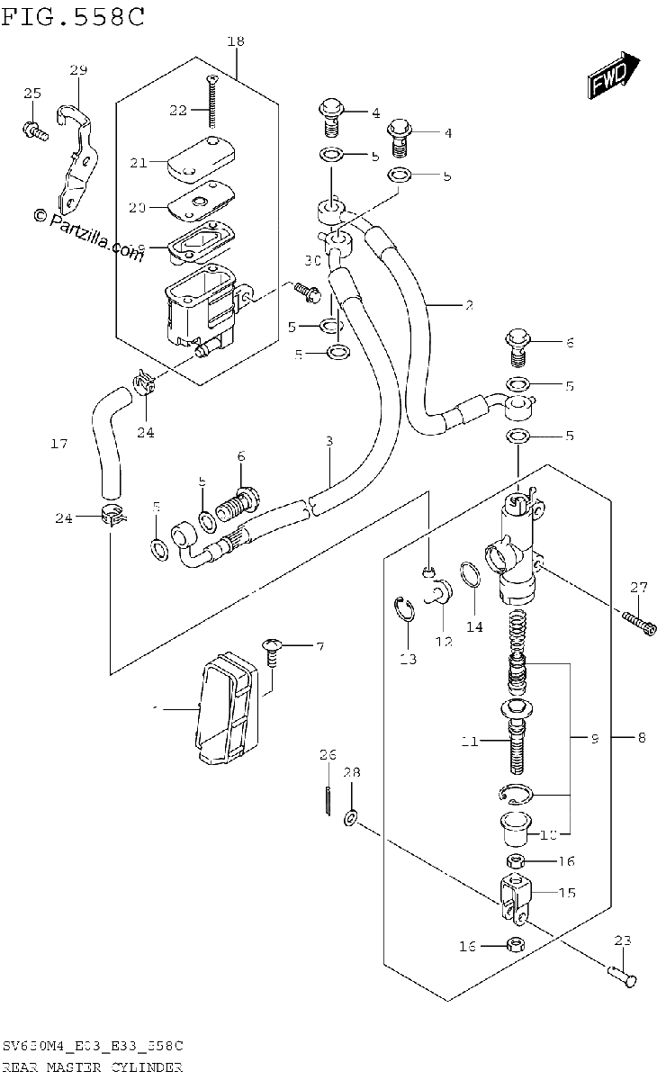 Diagrama de REAR MASTER CYLINDER SV650AM4 E28