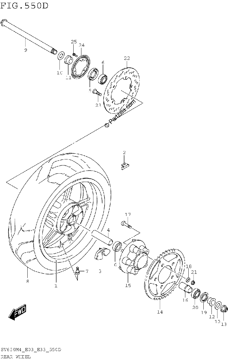 Diagrama de REAR WHEEL SV650AM4 E33