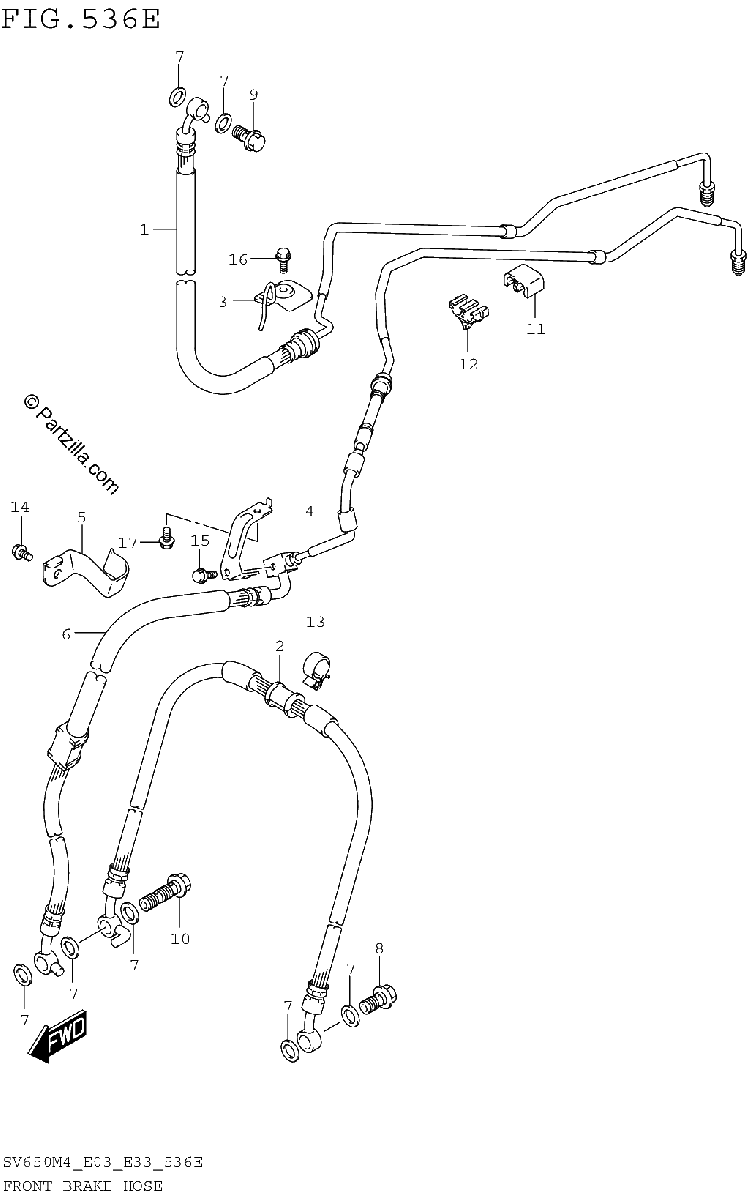 Diagrama de FRONT BRAKE HOSE SV650XAM4 E28