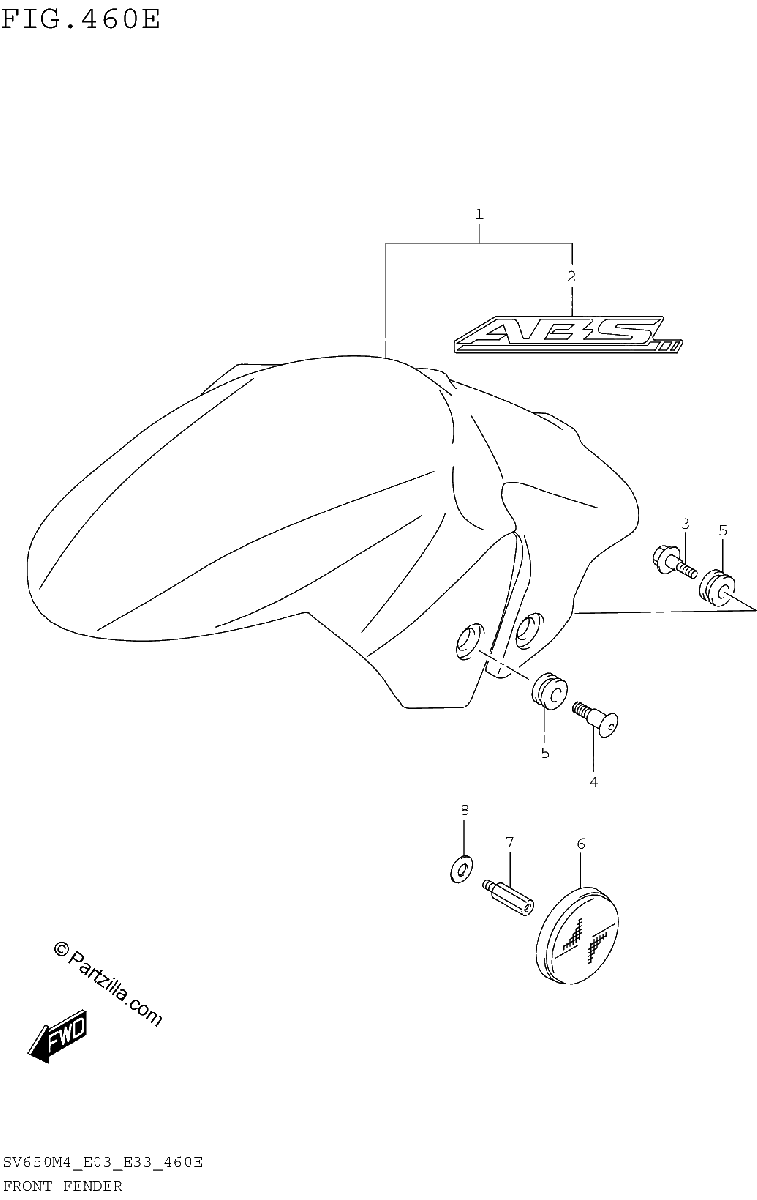 Diagrama de FRONT FENDER SV650XAM4 E28