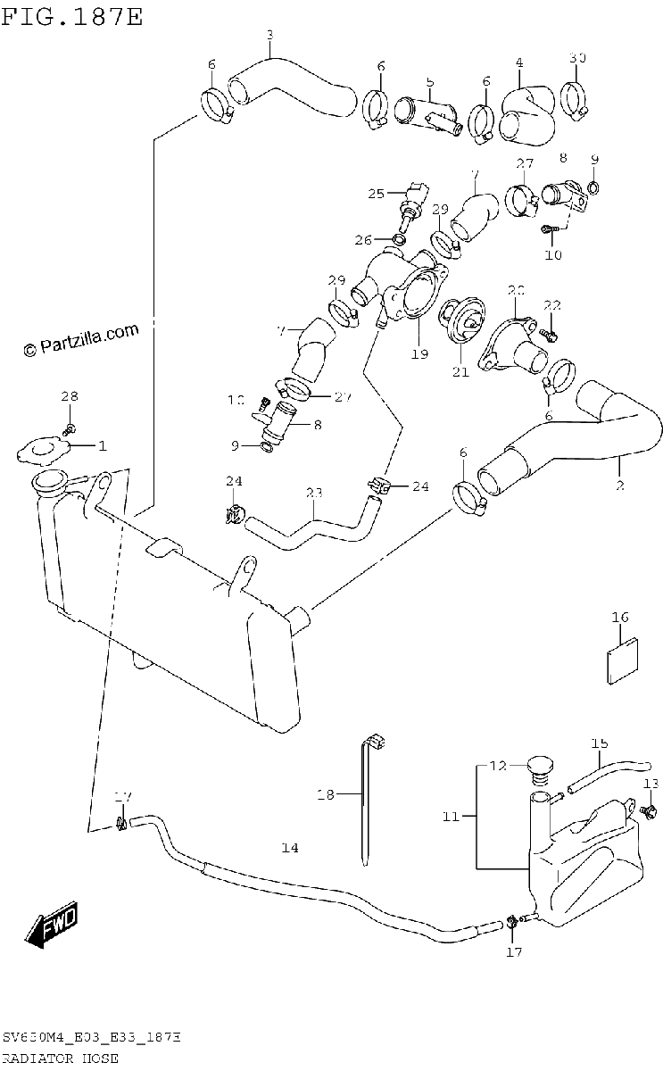 Diagrama de RADIATOR HOSE SV650XAM4 E28