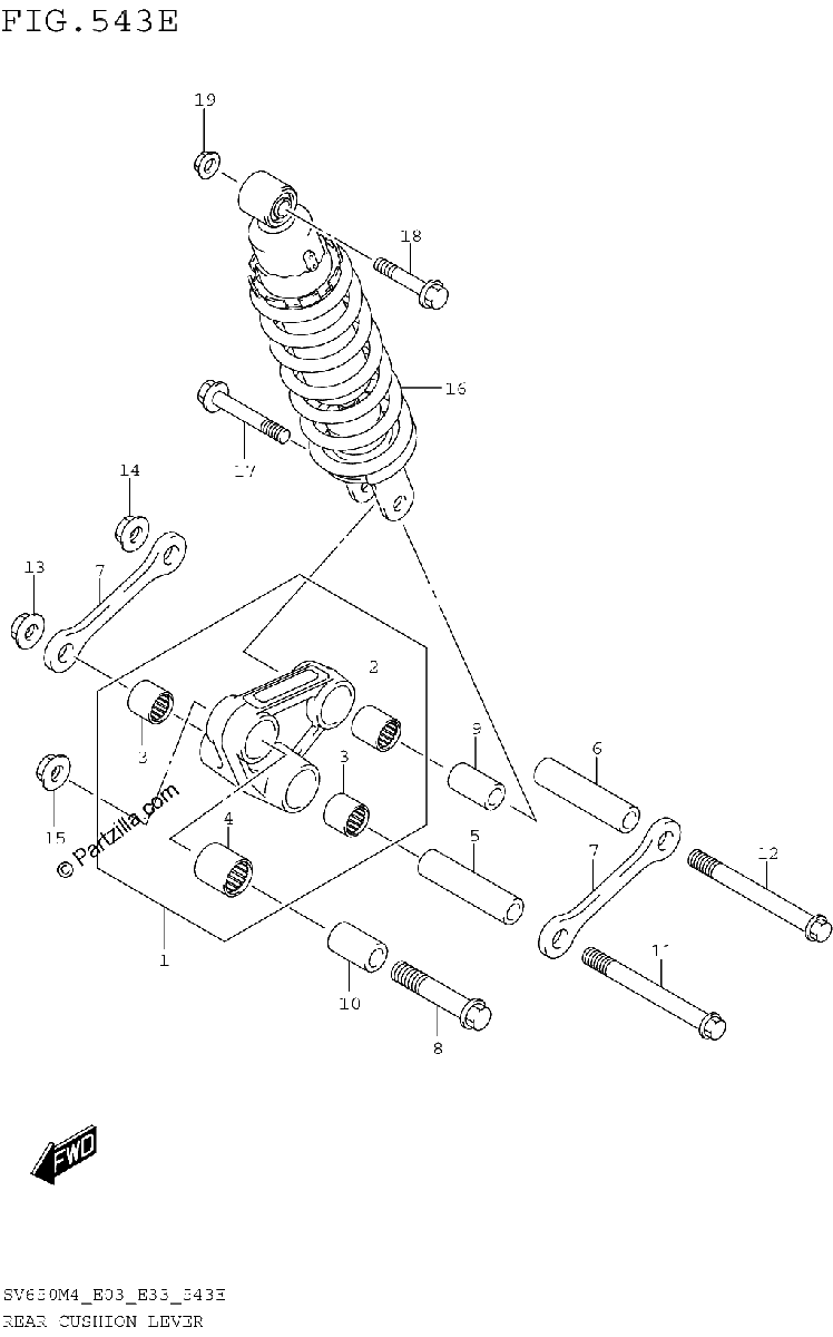 Diagrama de REAR CUSHION LEVER SV650XAM4 E28