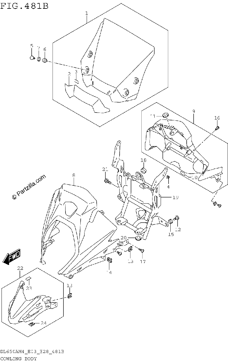 Diagrama de COWLING BODY DL650AM4 E28