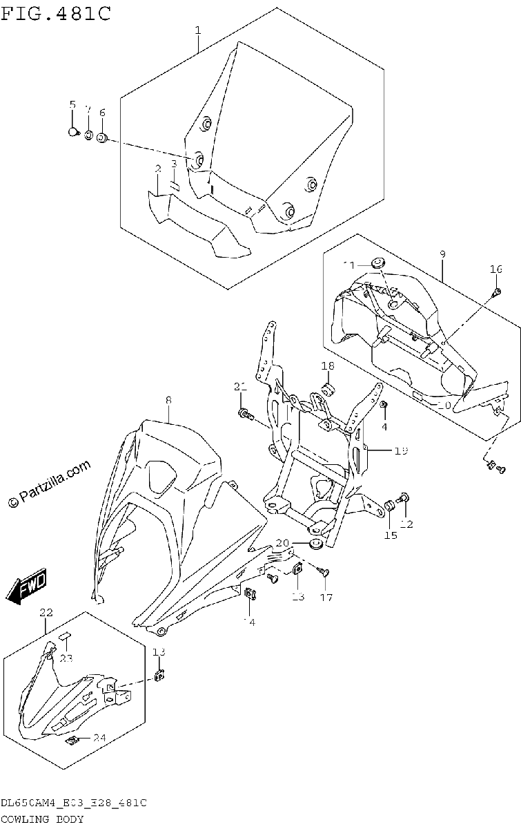 Diagrama de COWLING BODY DL650AM4 E33