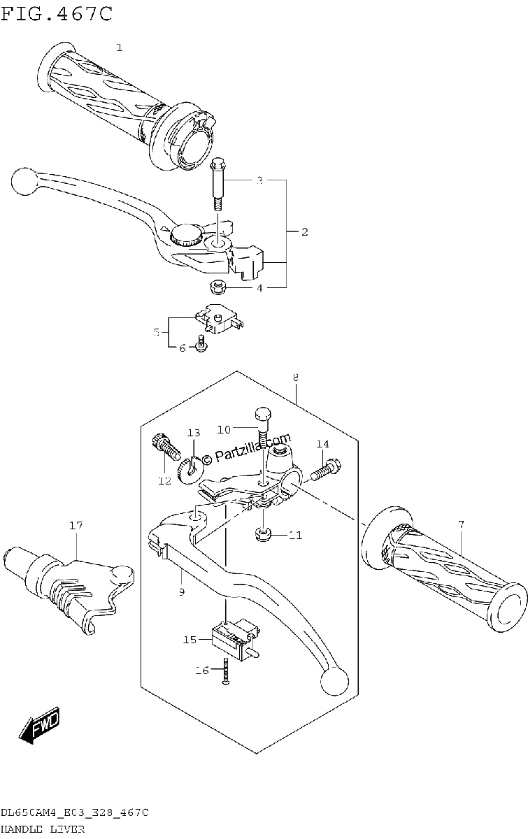 Diagrama de HANDLE LEVER DL650AM4 E33