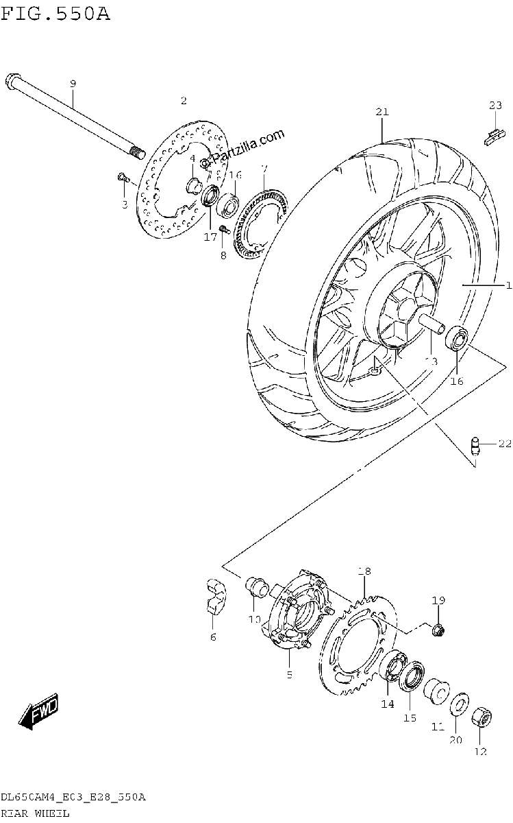 Diagrama de REAR WHEEL DL650AM4 E03