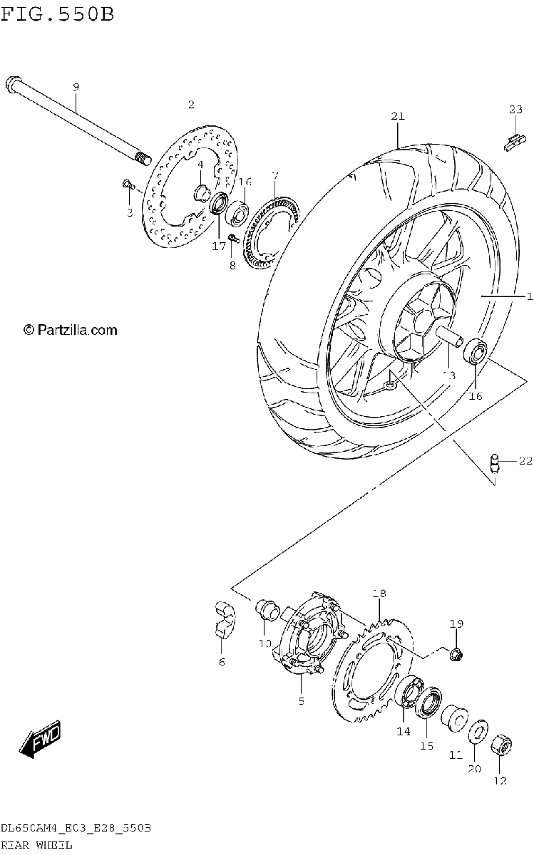 Diagrama de REAR WHEEL DL650AM4 E28