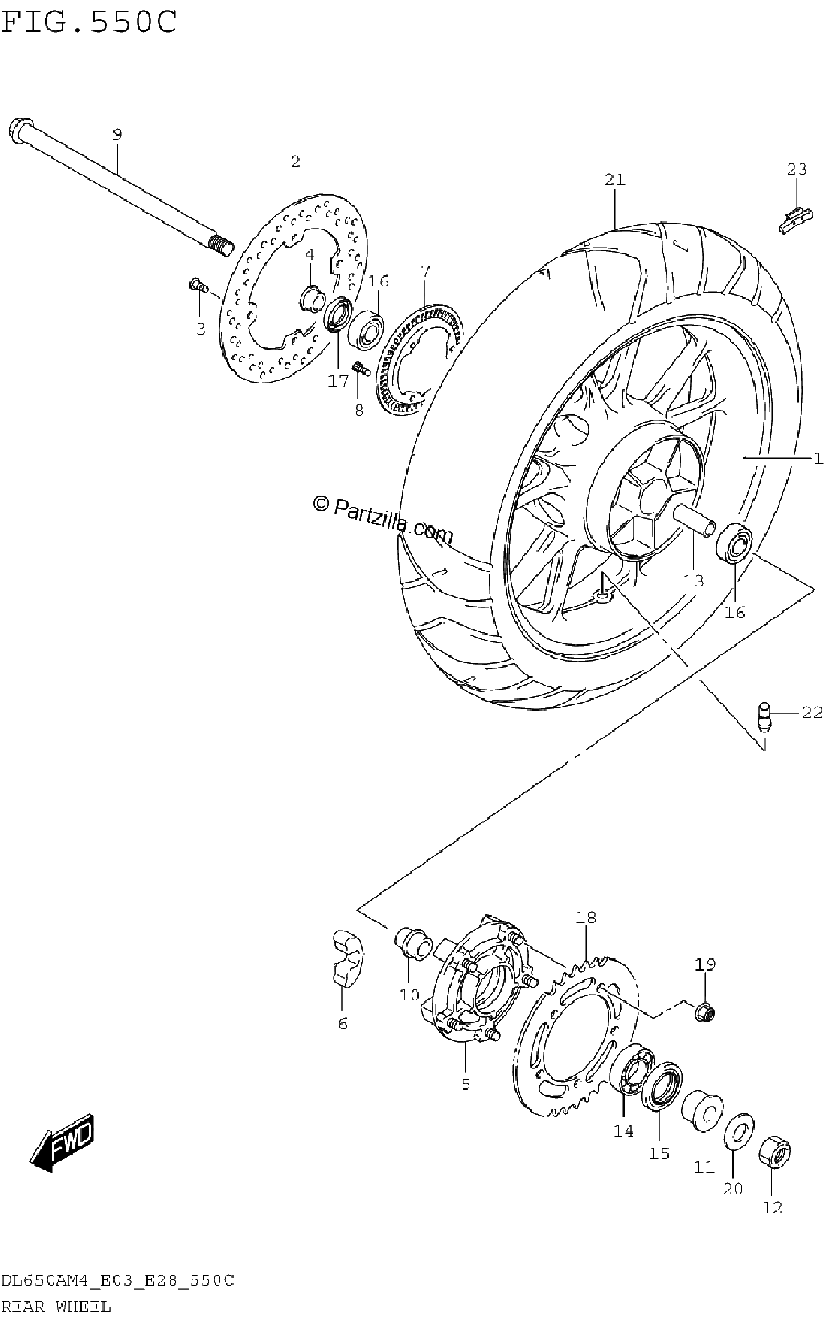 Diagrama de REAR WHEEL DL650AM4 E33