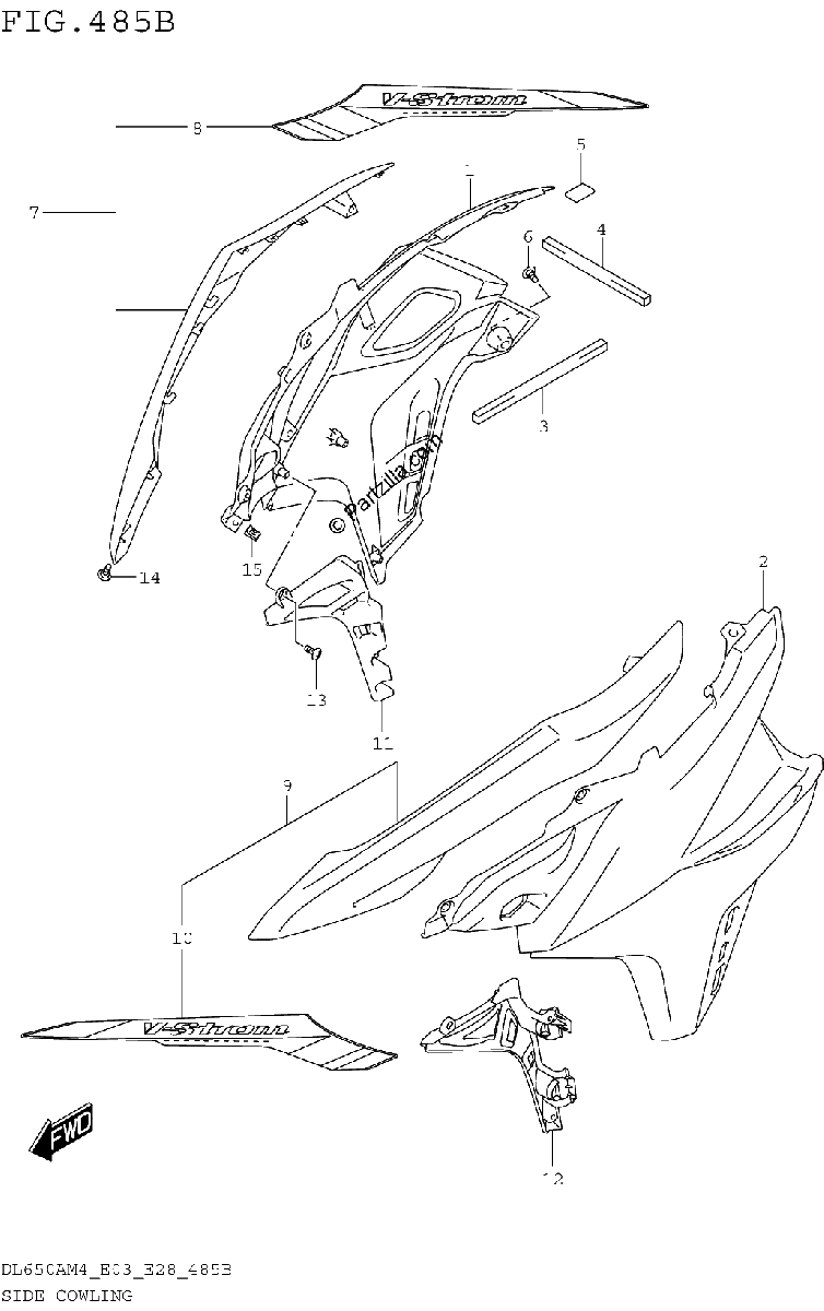 Diagrama de SIDE COWLING DL650AM4 E28