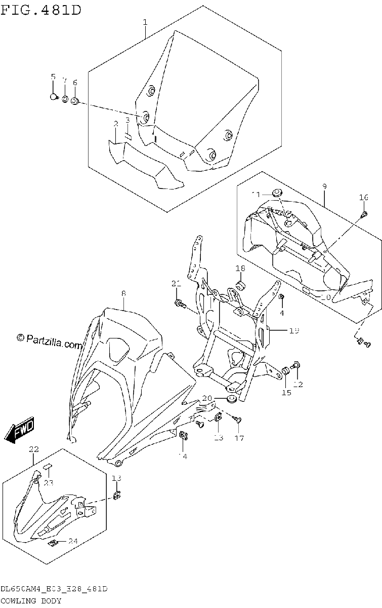 Diagrama de COWLING BODY DL650XAM4 E03