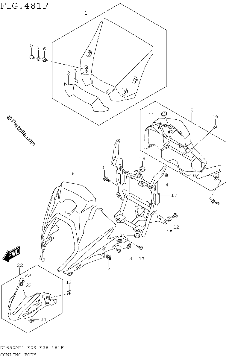 Diagrama de COWLING BODY DL650XAM4 E33
