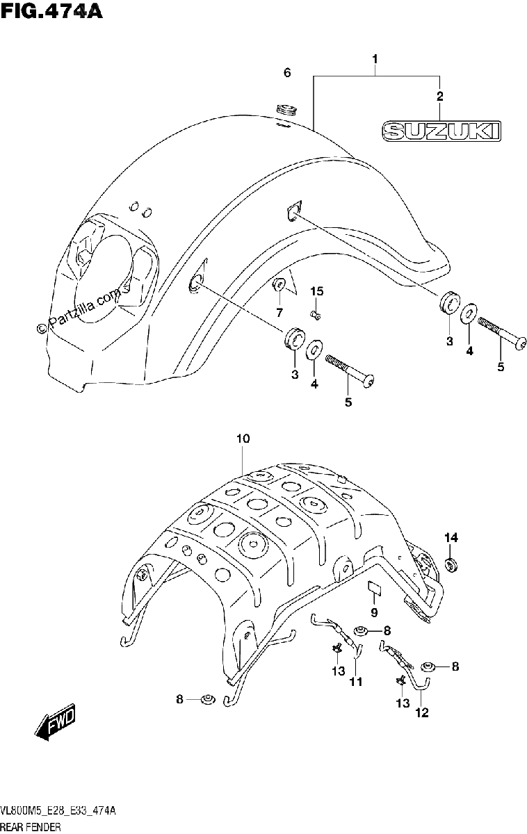 Diagrama de REAR FENDER VL800T