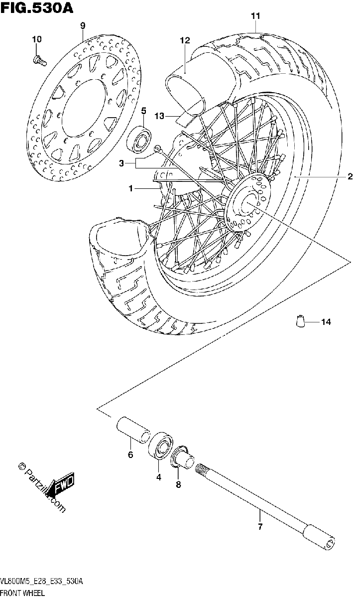 Diagrama de FRONT WHEEL VL800T