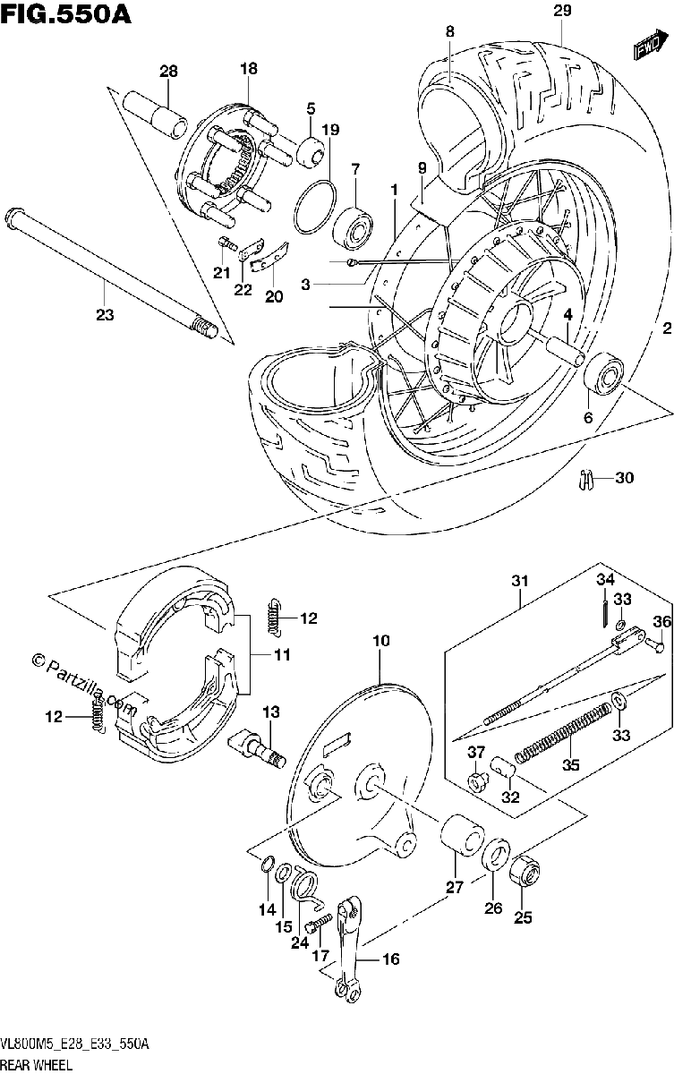 Diagrama de REAR WHEEL VL800T