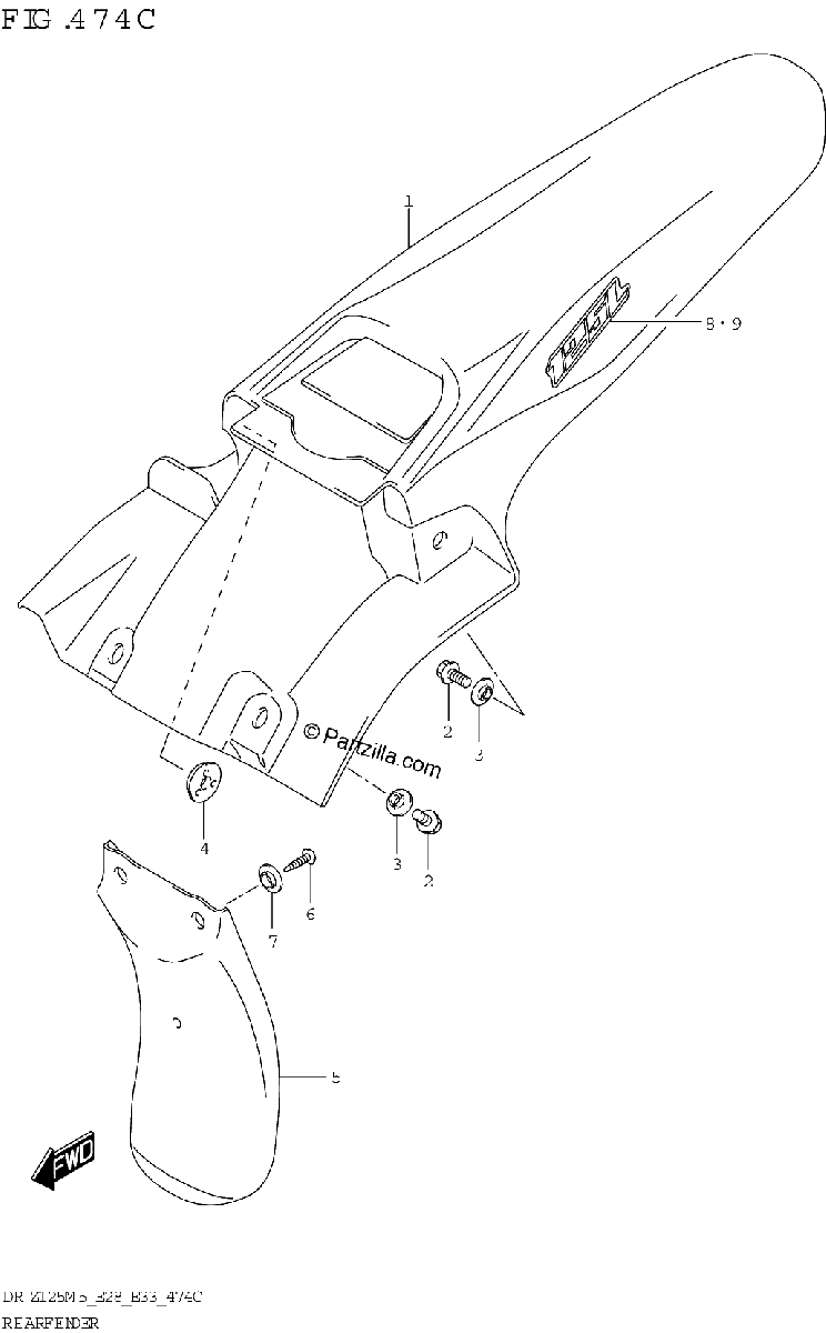 Diagrama de REAR FENDER DR Z125L E28