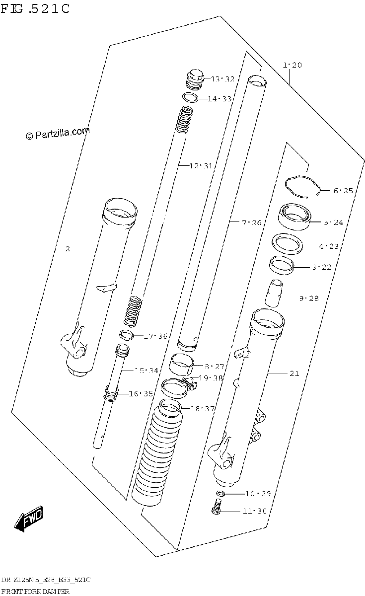 Diagrama de FRONT FORK DAMPER DR Z125L E28