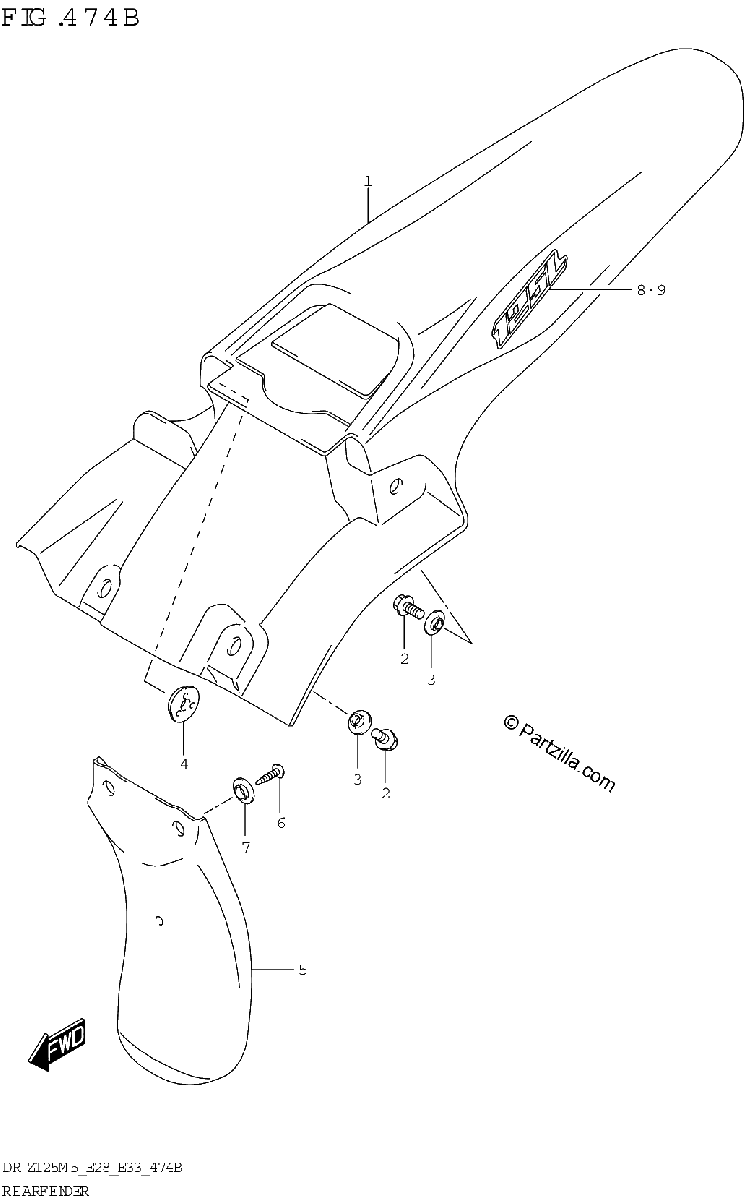 Diagrama de REAR FENDER DR Z125L E33