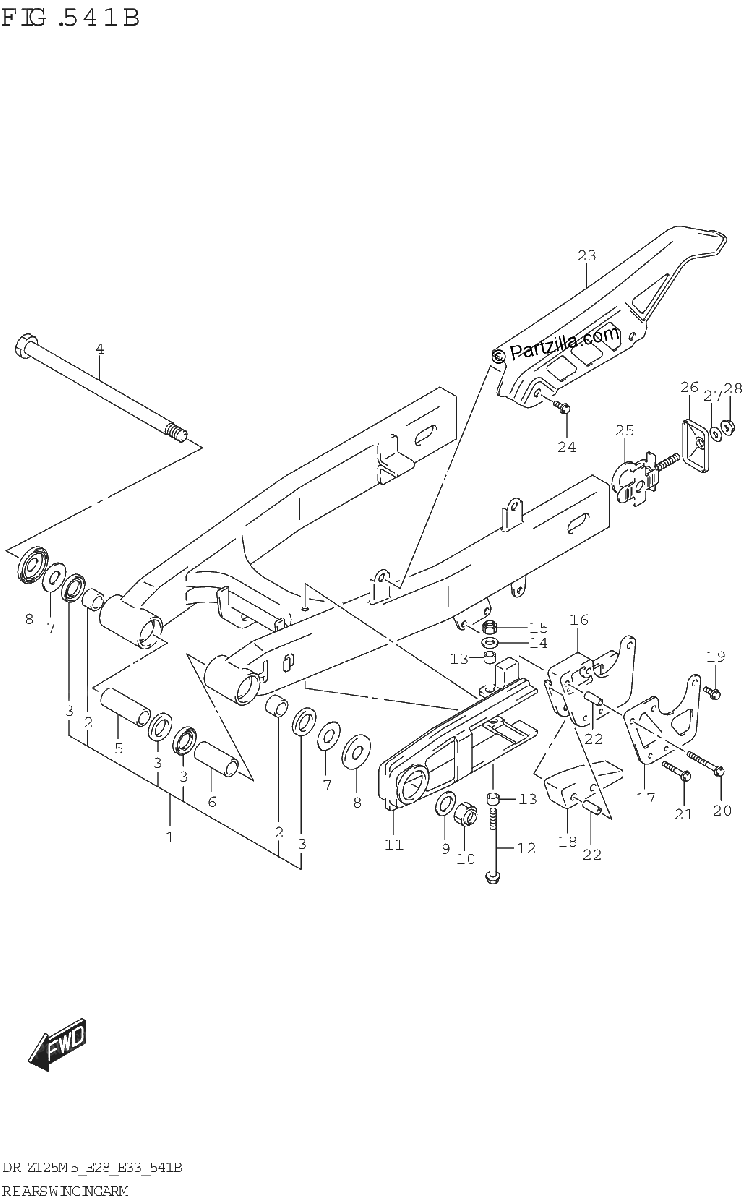Diagrama de REAR SWINGINGARM DR Z125