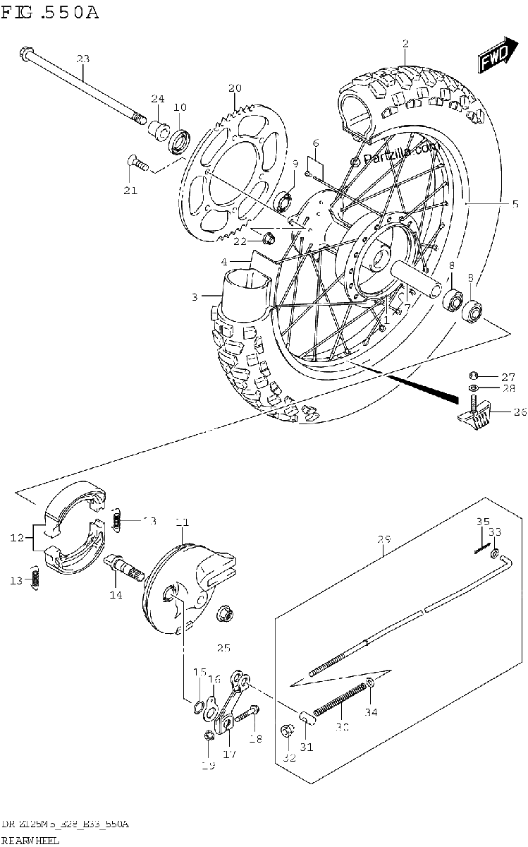 Diagrama de REAR WHEEL DR Z125