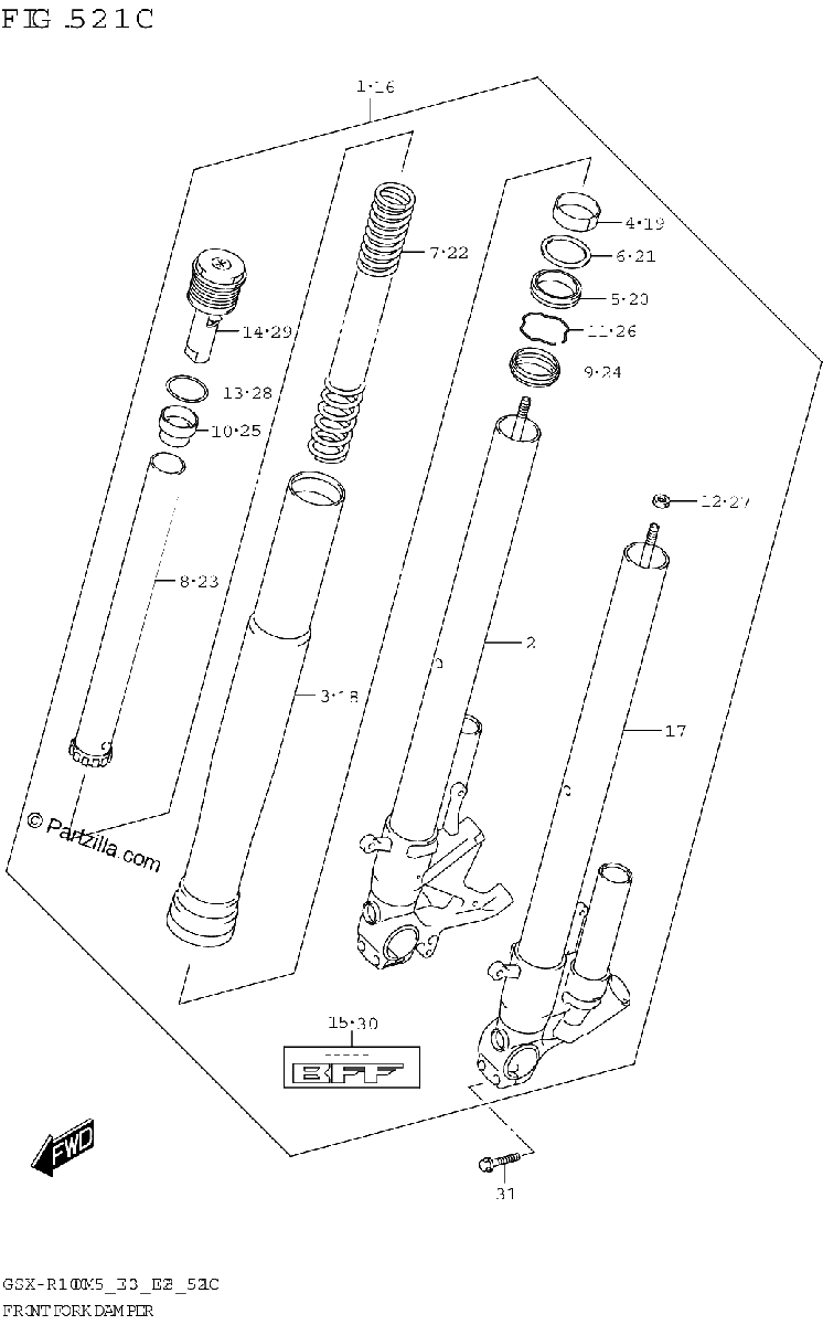 Diagrama de FRONT FORK DAMPER GSX R1000RZA