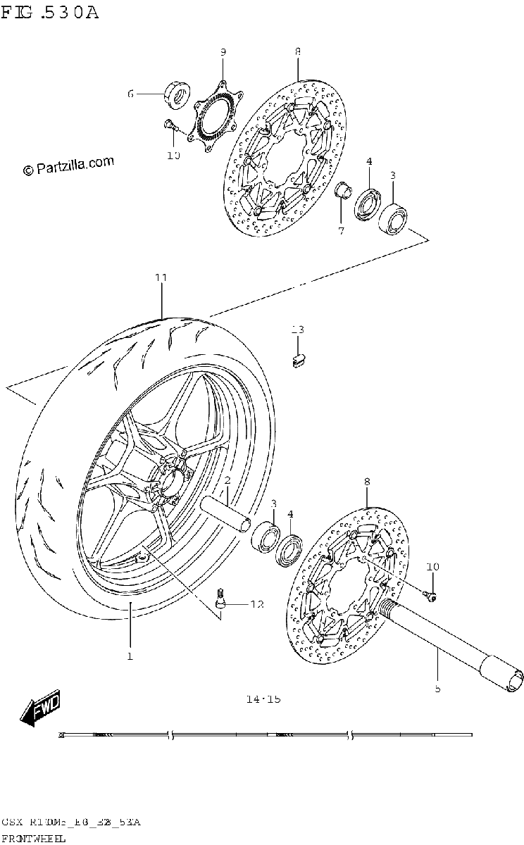 Diagrama de FRONT WHEEL GSX R1000A GSX R1000RA