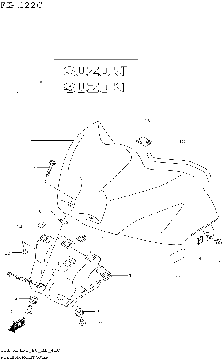 Diagrama de FUEL TANK FRONT COVER GSX R1000A GSX R1000RA E33