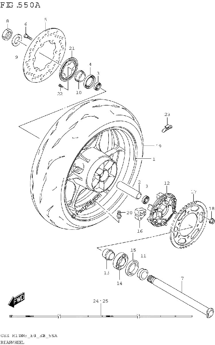 Diagrama de REAR WHEEL GSX R1000A GSX R1000RA
